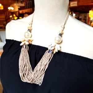 MultiStrand Cowrie Shell & Faux Pearl Neck…